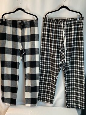 2 Pair Black and White Womans Flannel Pj Pants